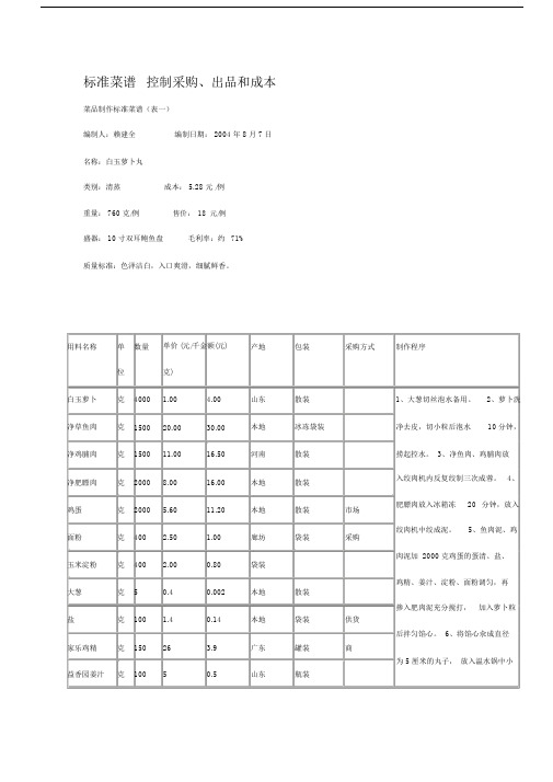 标准菜谱控制采购出品和成本.docx