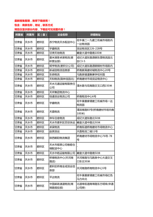 新版甘肃省天水市麦积区托运企业公司商家户名录单联系方式地址大全33家