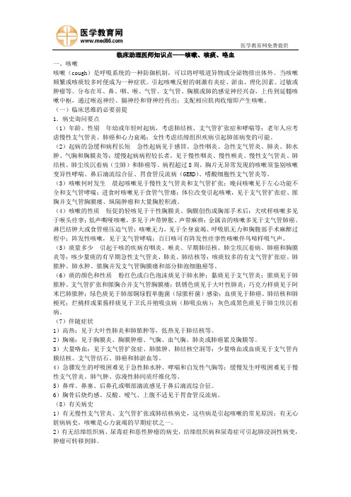 临床助理医师知识点——咳嗽、咳痰、咯血