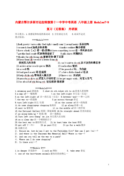 中考英语 八年级上册 Modules7-9复习(无答案) 外研版