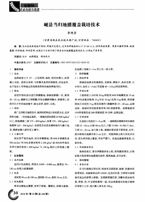 岷县当归地膜覆盖栽培技术
