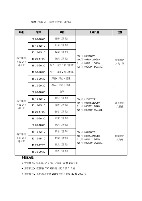 2021秋季班课(高三)