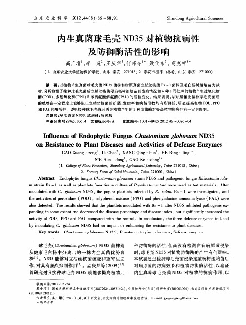 内生真菌球毛壳ND35对植物抗病性及防御酶活性的影响