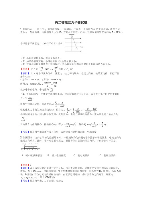 高二物理三力平衡试题
