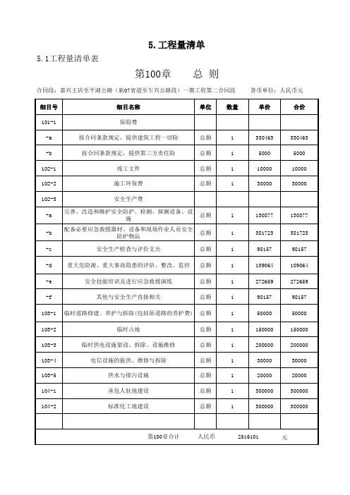 清单第二合同段