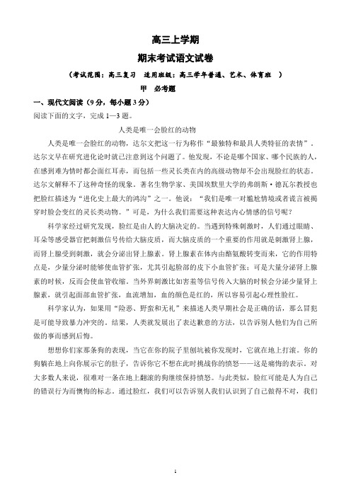 高三上学期期末考试语文试卷(28)