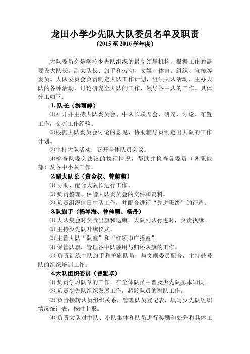 少先队大队委员名单及职责