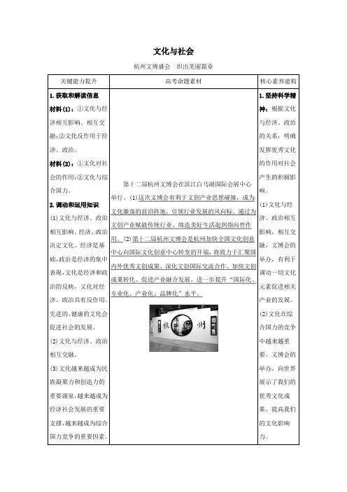 2021版高考政治一轮复习第一单元文化与生活1文化与社会时政热点练(含解析)新人教版必修3