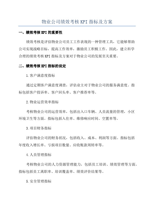 物业公司绩效考核KPI指标及方案