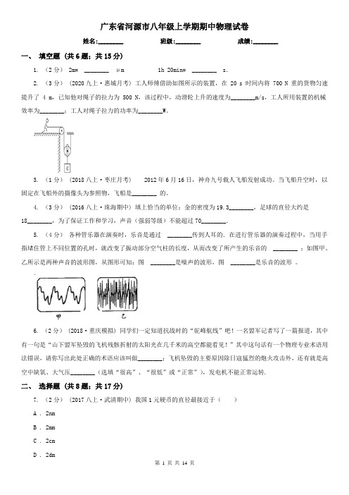 广东省河源市八年级上学期期中物理试卷