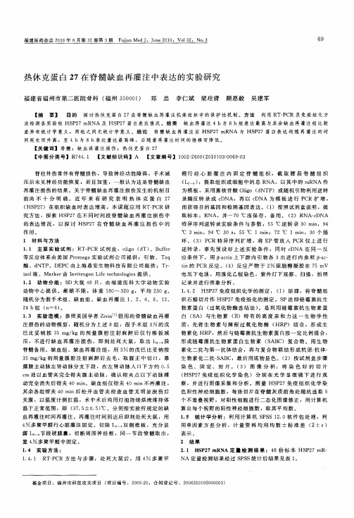 热休克蛋白27在脊髓缺血再灌注中表达的实验研究