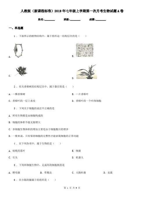 人教版(新课程标准)2019年七年级上学期第一次月考生物试题A卷