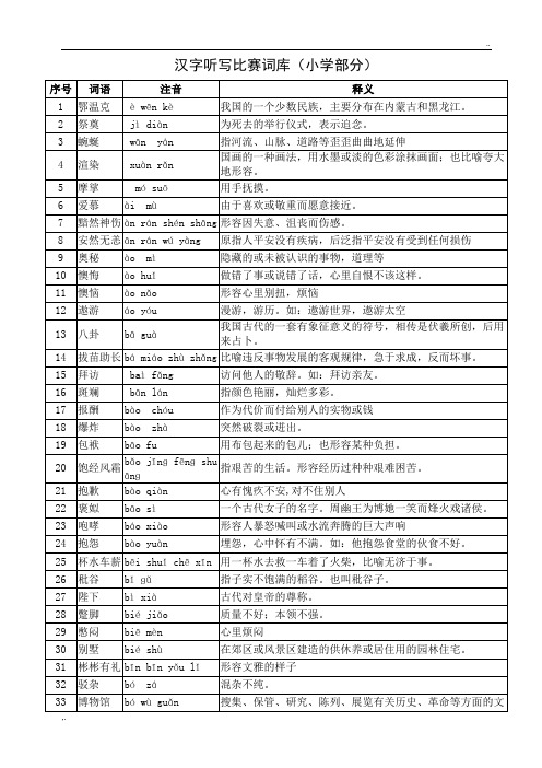 汉字听写比赛词库(小学部分)