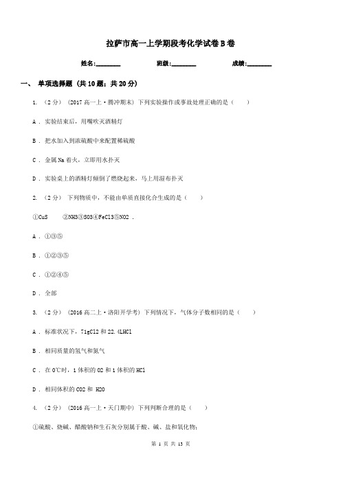 拉萨市高一上学期段考化学试卷B卷