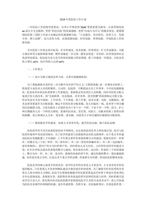 2019年度医院工作计划_0.doc