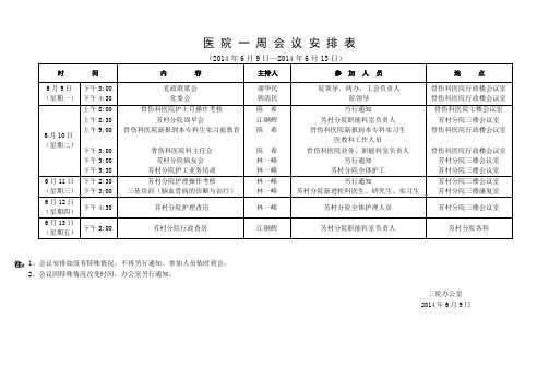 医院一周会议安排表