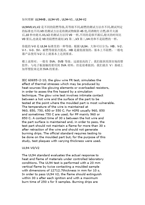 UL94V0,V1,V2是不同的阻燃等级