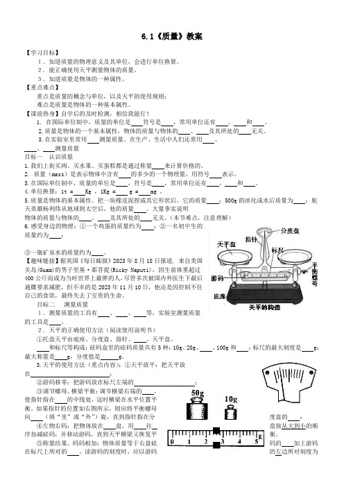 初中物理教育科学八年级上册第六章 质量与密度《质量》教案