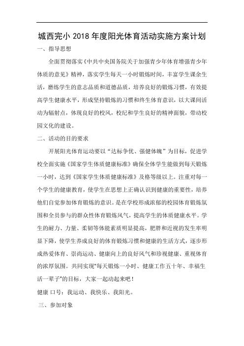 城西完小2018年阳光体育活动实施方案计划