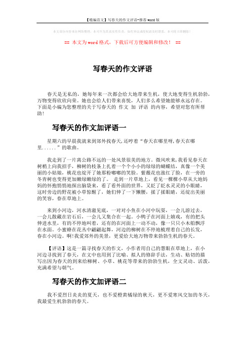 【精编范文】写春天的作文评语-推荐word版 (3页)