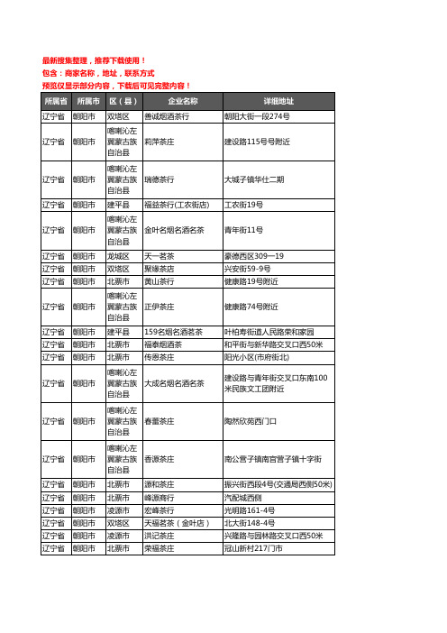 新版辽宁省朝阳市茶庄企业公司商家户名录单联系方式地址大全223家