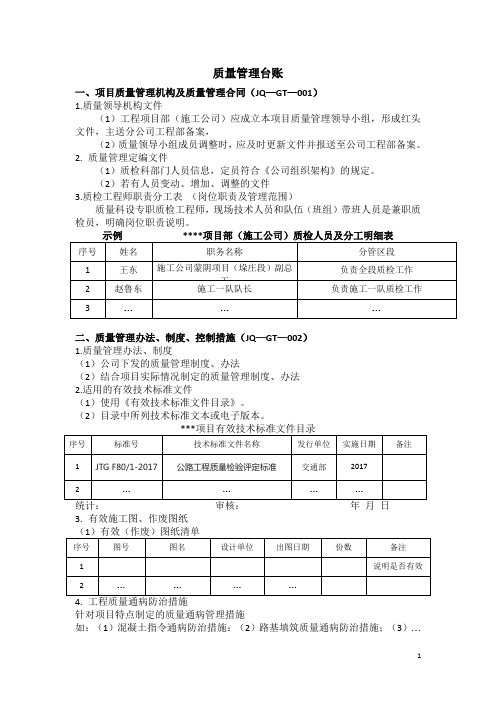 质量管理台账及应用表格 DOC 文档