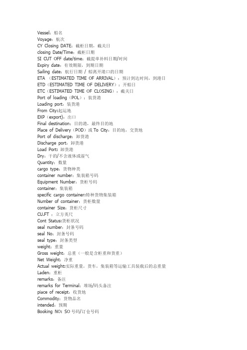 船公司常用英文知识
