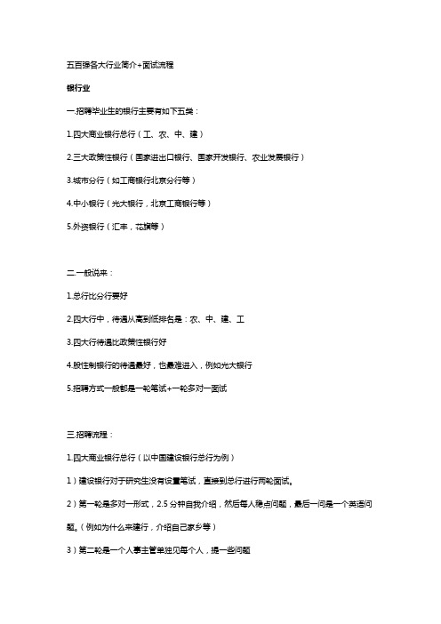 五百强各大行业简介+面试流程