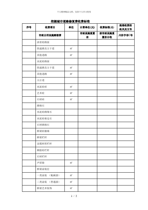 挖掘城市道路修复费收费标准