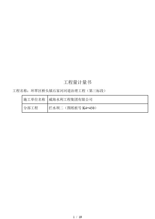 河道治理工程工程量计量书