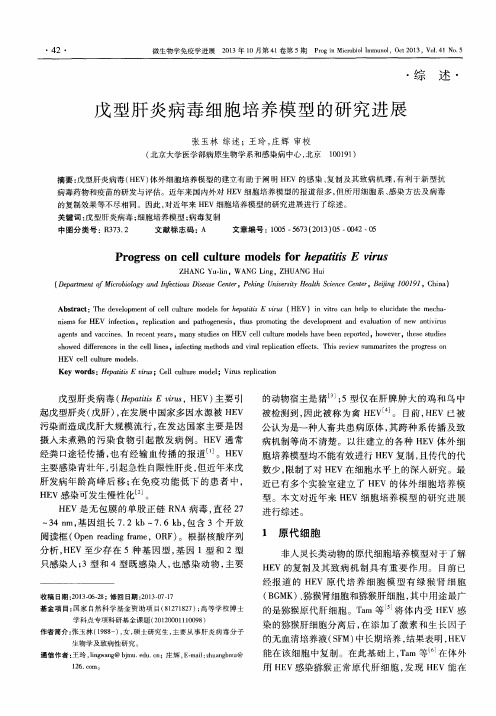 戊型肝炎病毒细胞培养模型的研究进展