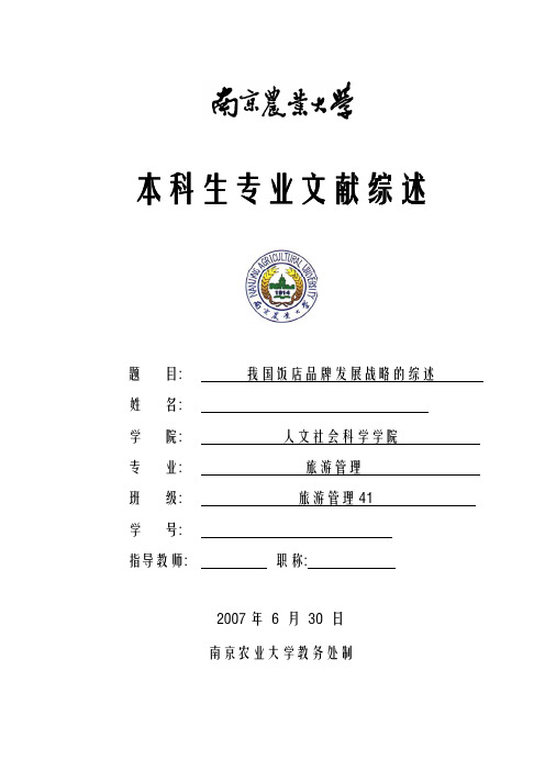 我国饭店品牌发展战略的综述