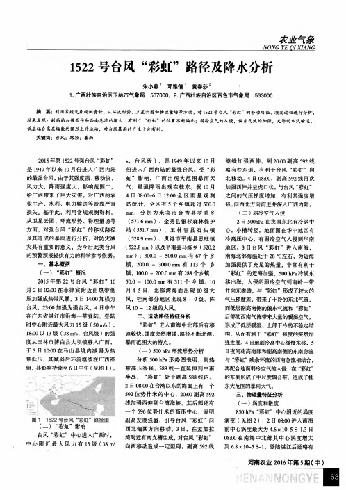 1522号台风“彩虹”路径及降水分析