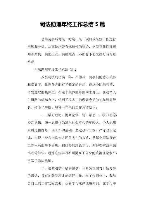 司法助理年终工作总结5篇