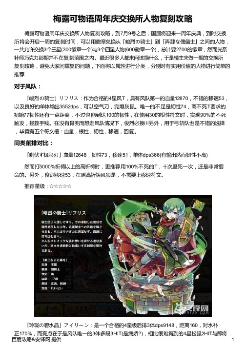 梅露可物语周年庆交换所人物复刻攻略