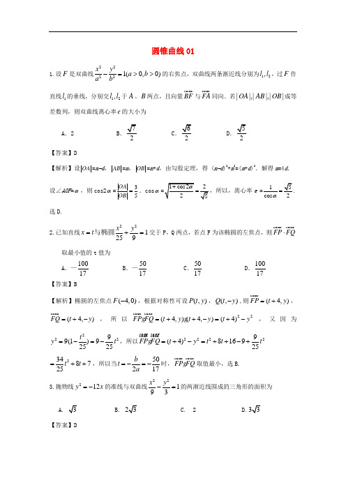广东省天河地区高考数学一轮复习试题精选 圆锥曲线01 