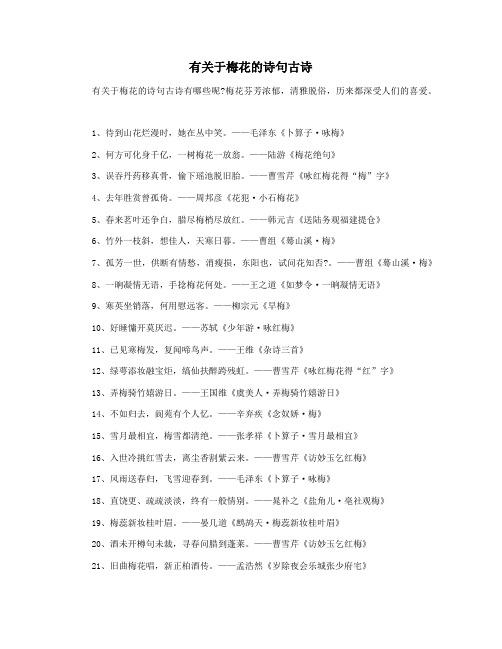 有关于梅花的诗句古诗