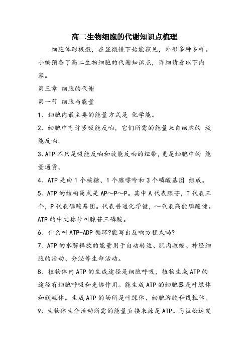 高二生物细胞的代谢知识点梳理