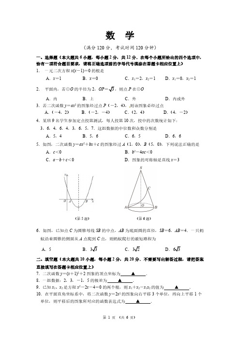 江苏省南京市2023～2024学年九年级上学期12月月考数学试卷