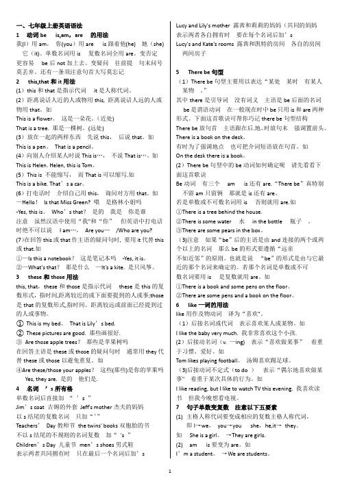 初一上册英语语法word版整理