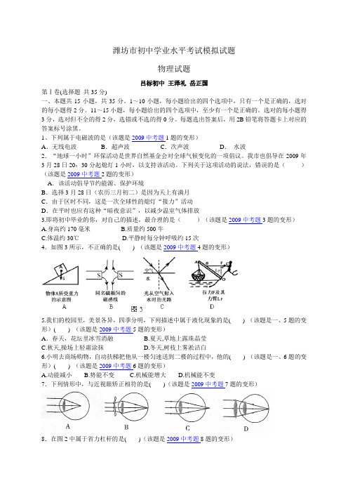 潍坊市初中物理中考模拟题