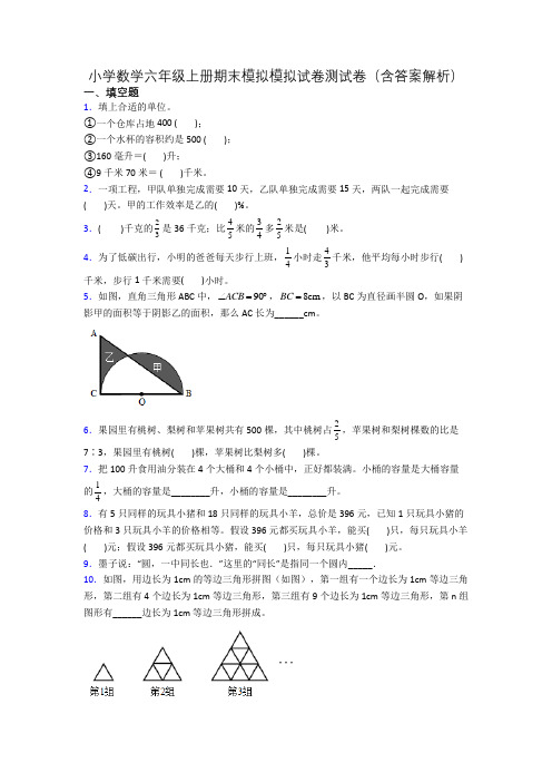 小学数学六年级上册期末模拟模拟试卷测试卷(含答案解析)