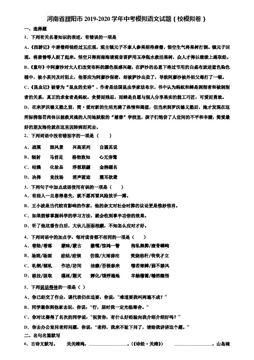 河南省濮阳市2019-2020学年中考模拟语文试题(校模拟卷)含解析