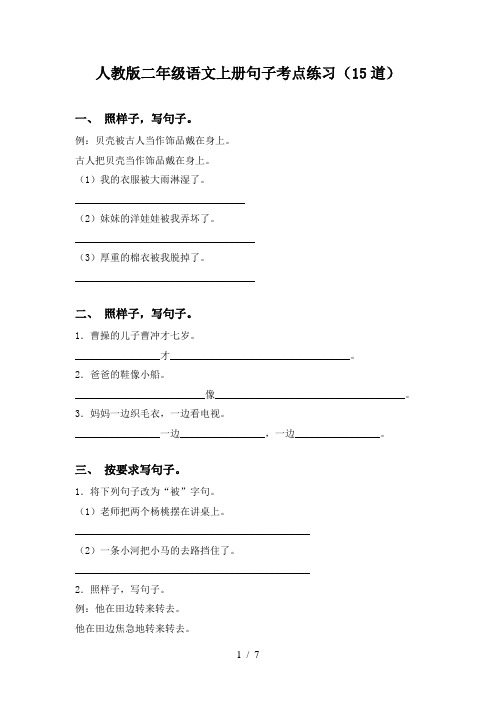 人教版二年级语文上册句子考点练习(15道)