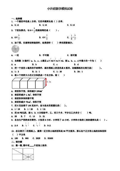 (4份试卷汇总)2019-2020学年山西省太原市数学小升初达标测试模拟试题