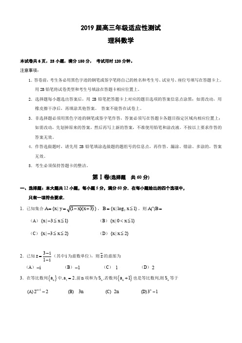 广东省深圳市高级中学2019届高三适应性考试(6月)数学(理)试题及答案