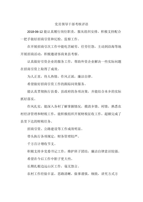 党员领导干部考核评语