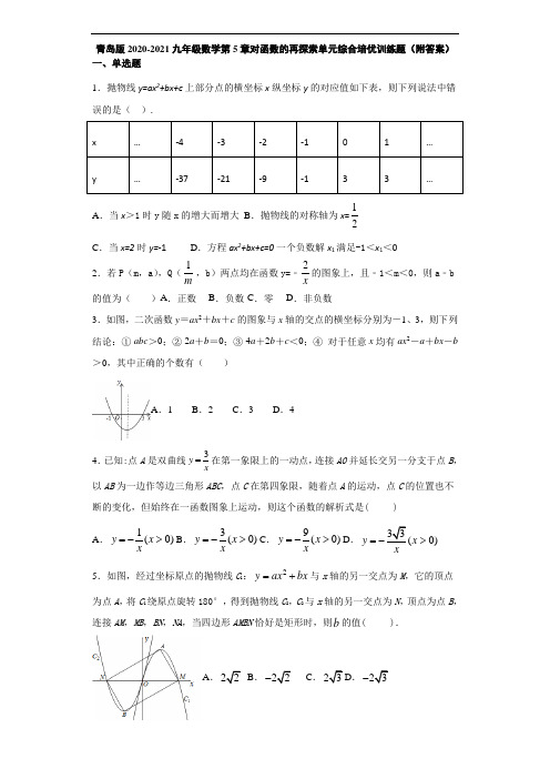 青岛版2020-2021九年级数学第5章对函数的再探索单元综合培优训练题(附答案)