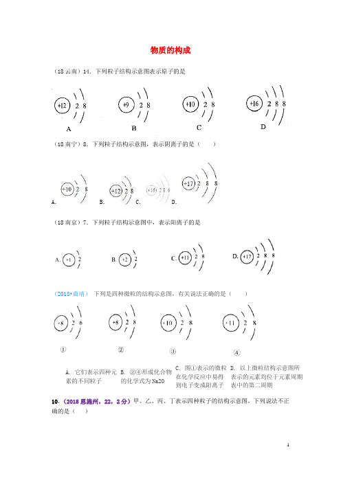 最新2019中考化学真题分类汇编 物质的构成 3原子结构 3微粒结构示意图 2多个结构图