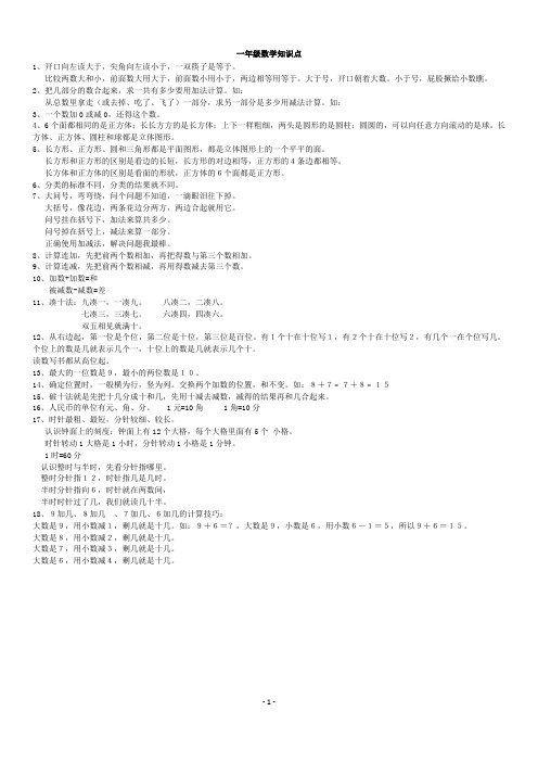 人教版小学数学知识点整理(全)